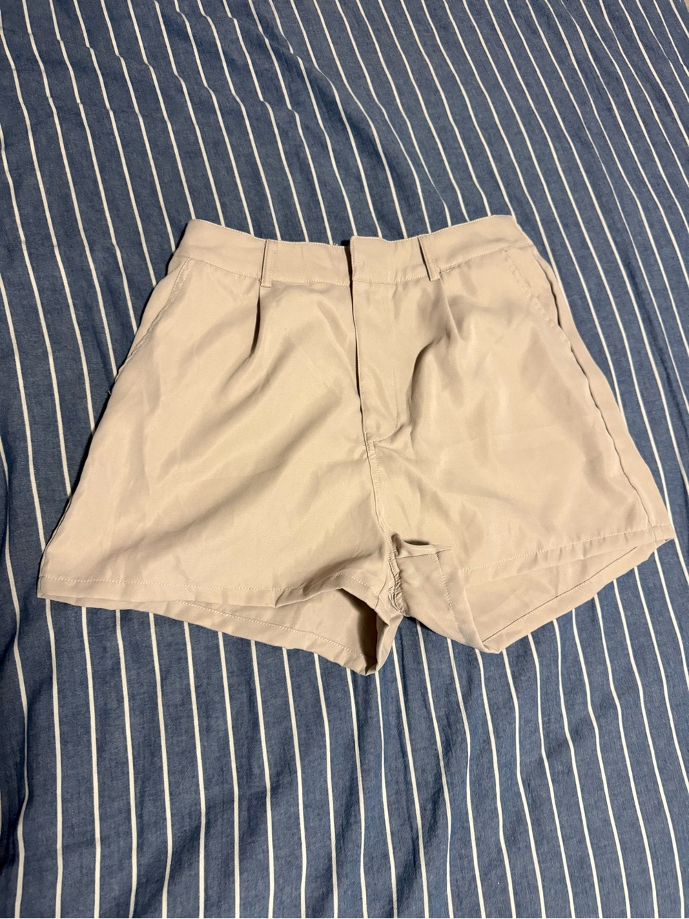 SHEIN Beige High-Rise Pleated Women’s Shorts